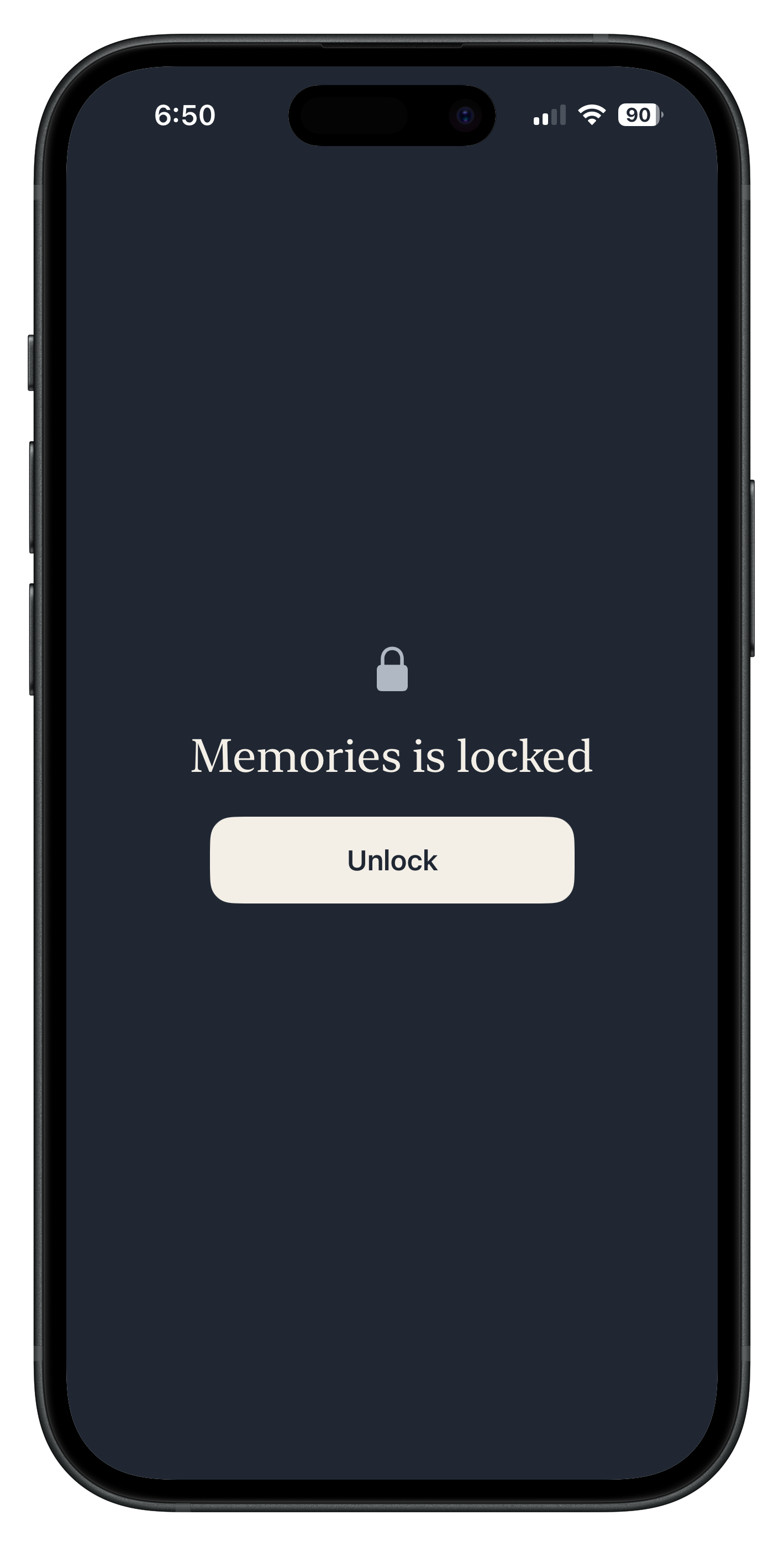 Memories App Lock privacy screen.