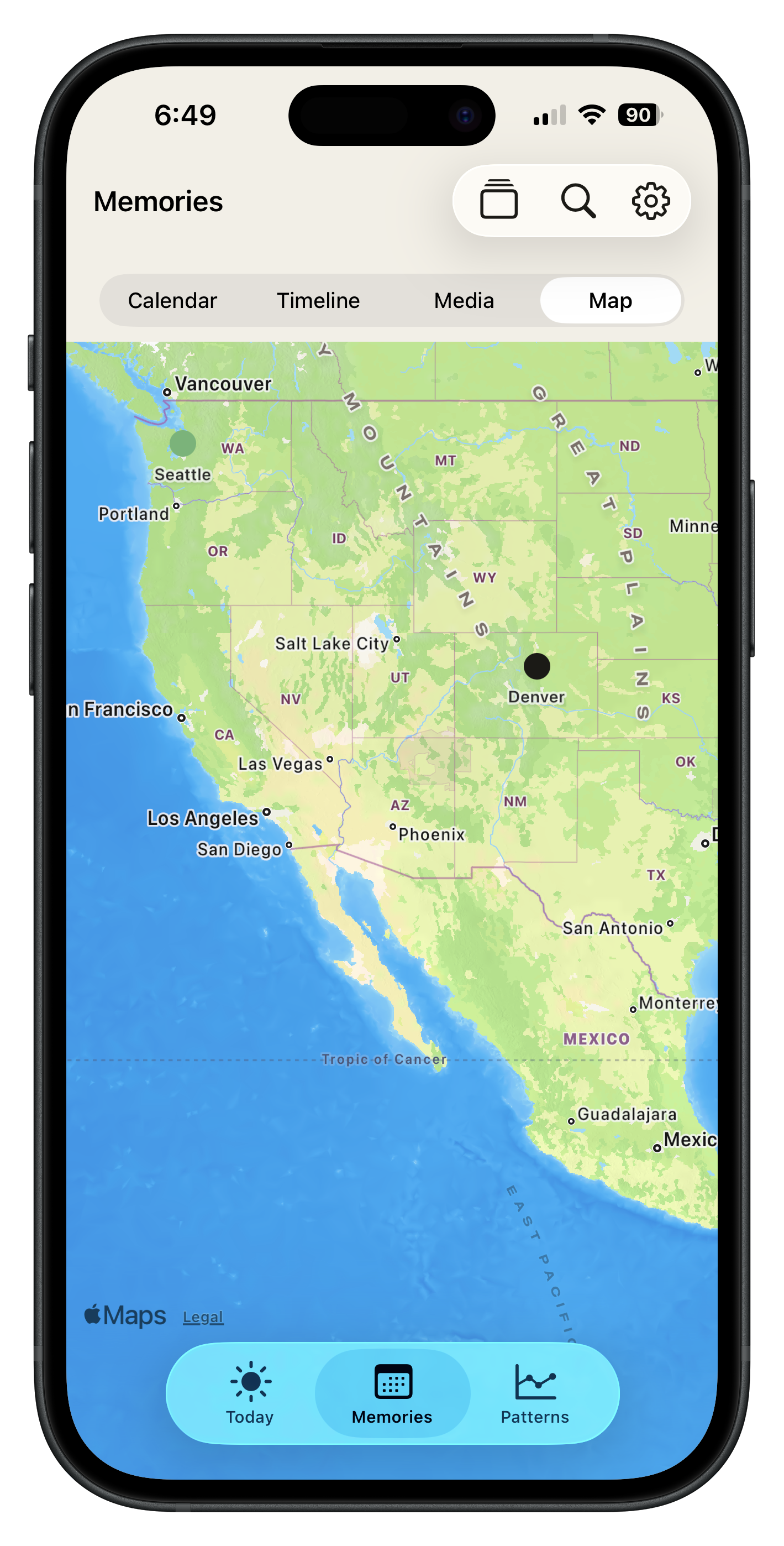 Memory Map showing saved journal locations.